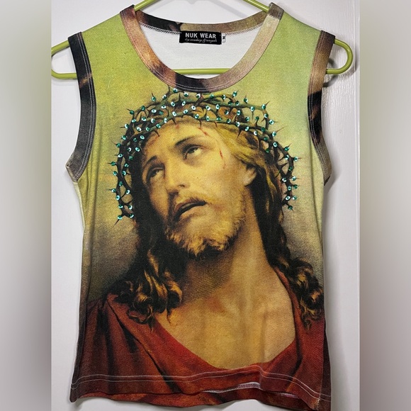 Nuk Wear Tops - Sequin Jesus Graphic Tank Top - Nuk Wear by Cowboy and Angels